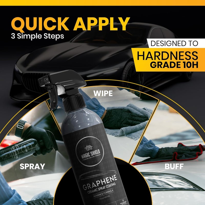 Magic Shield Graphene Ceramic Spray Coating - LAST SO LONG! Quick & Easy for Cars, Motorcycles, Boats & More - Professional-Grade Sealant for Maximum Gloss & Shine - Waterless Wash & Wax - 16oz Bottle - Image 3